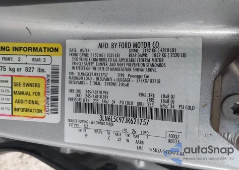 2018 Lincoln Mkz Select z USA, uszkodzony, nr VIN 3LN6L5C97JR621757